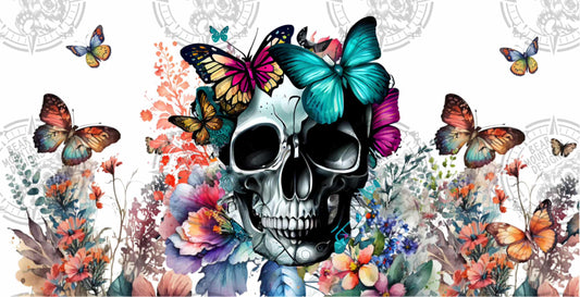 Skull With Flowers & Butterflies - Cup Wrap