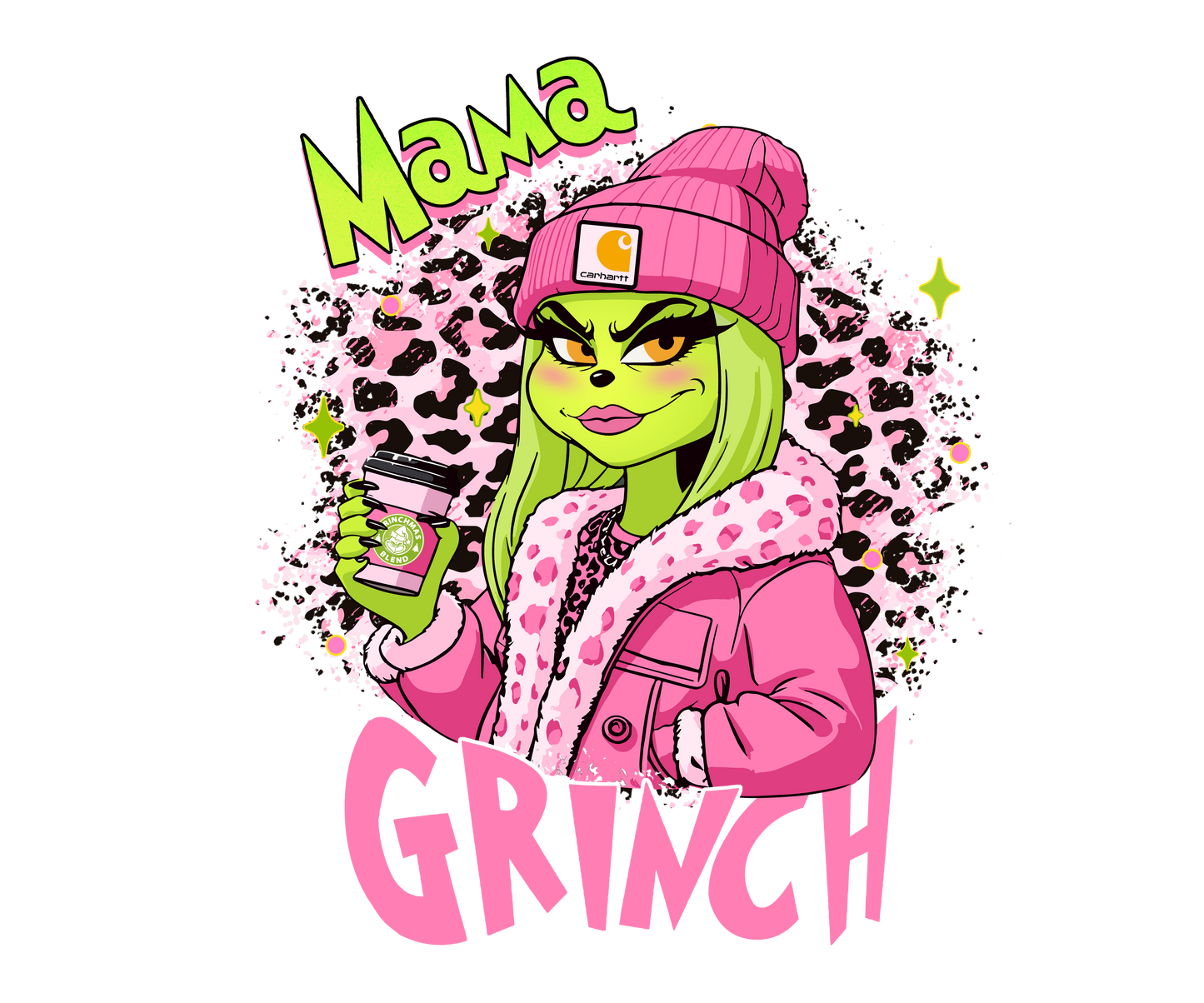 Coffee Mama Grinch Pink Leopard