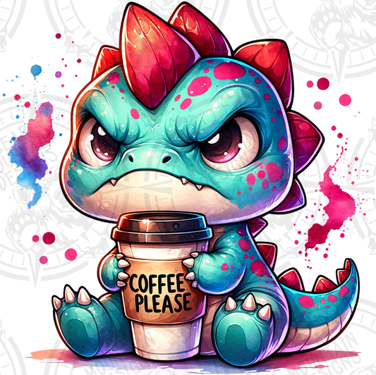 Coffee Please Grumpy Dino