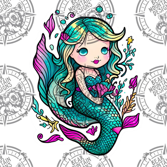 Cute Mermaid 7 - White Border