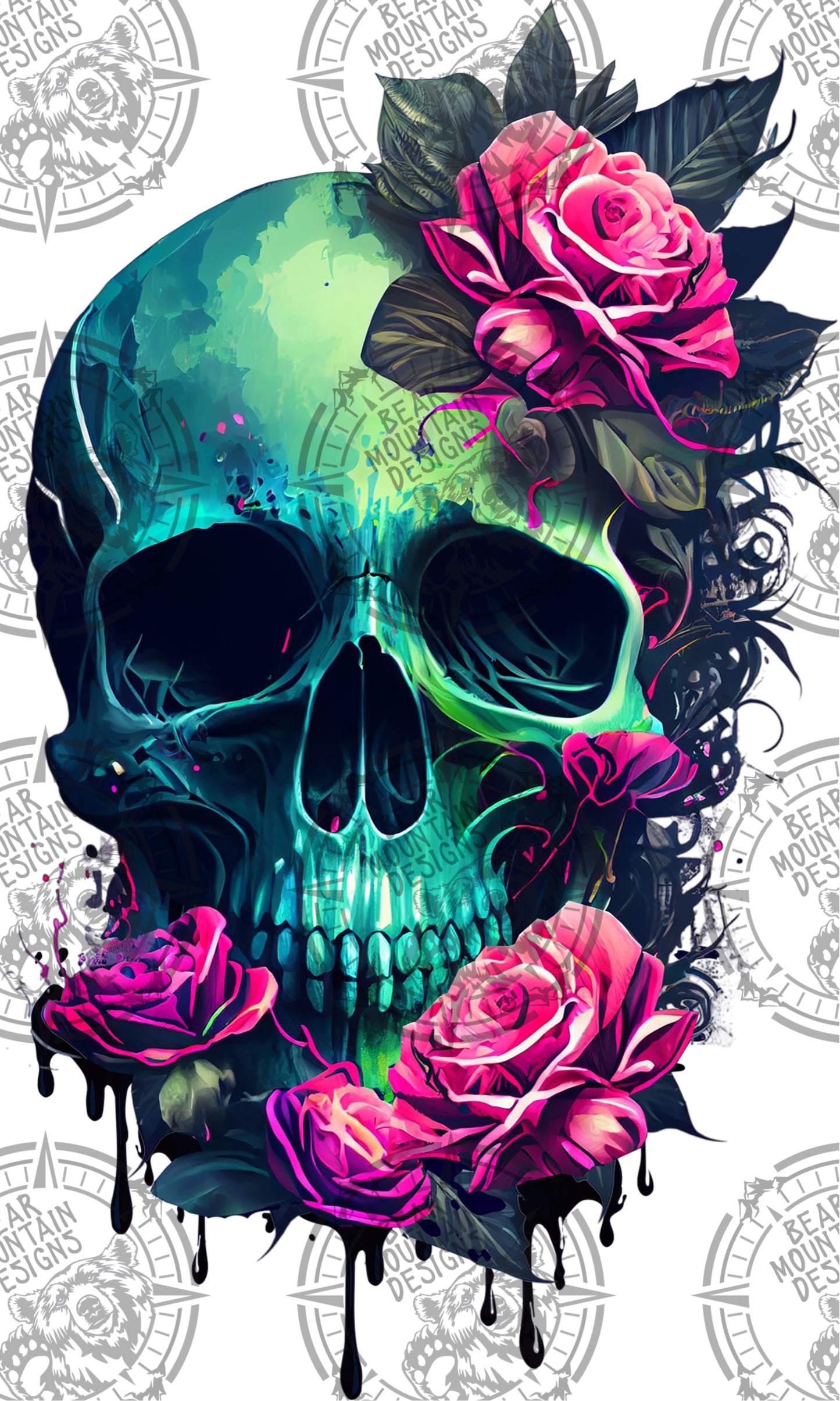Skull With Bright Pink Roses