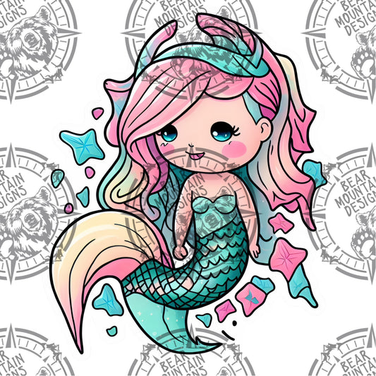 Cute Mermaid 2 - White Border