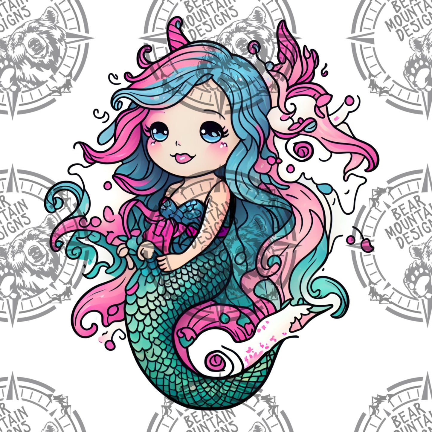 Cute Mermaid 12 - White Border
