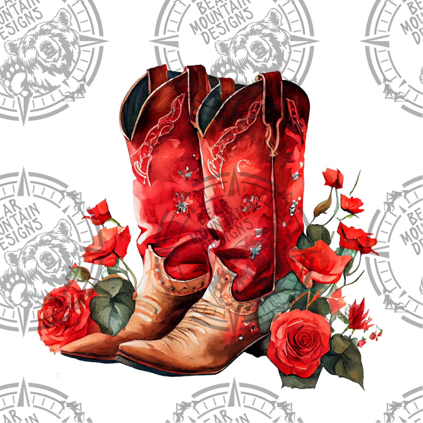 Red Western Boots And Roses