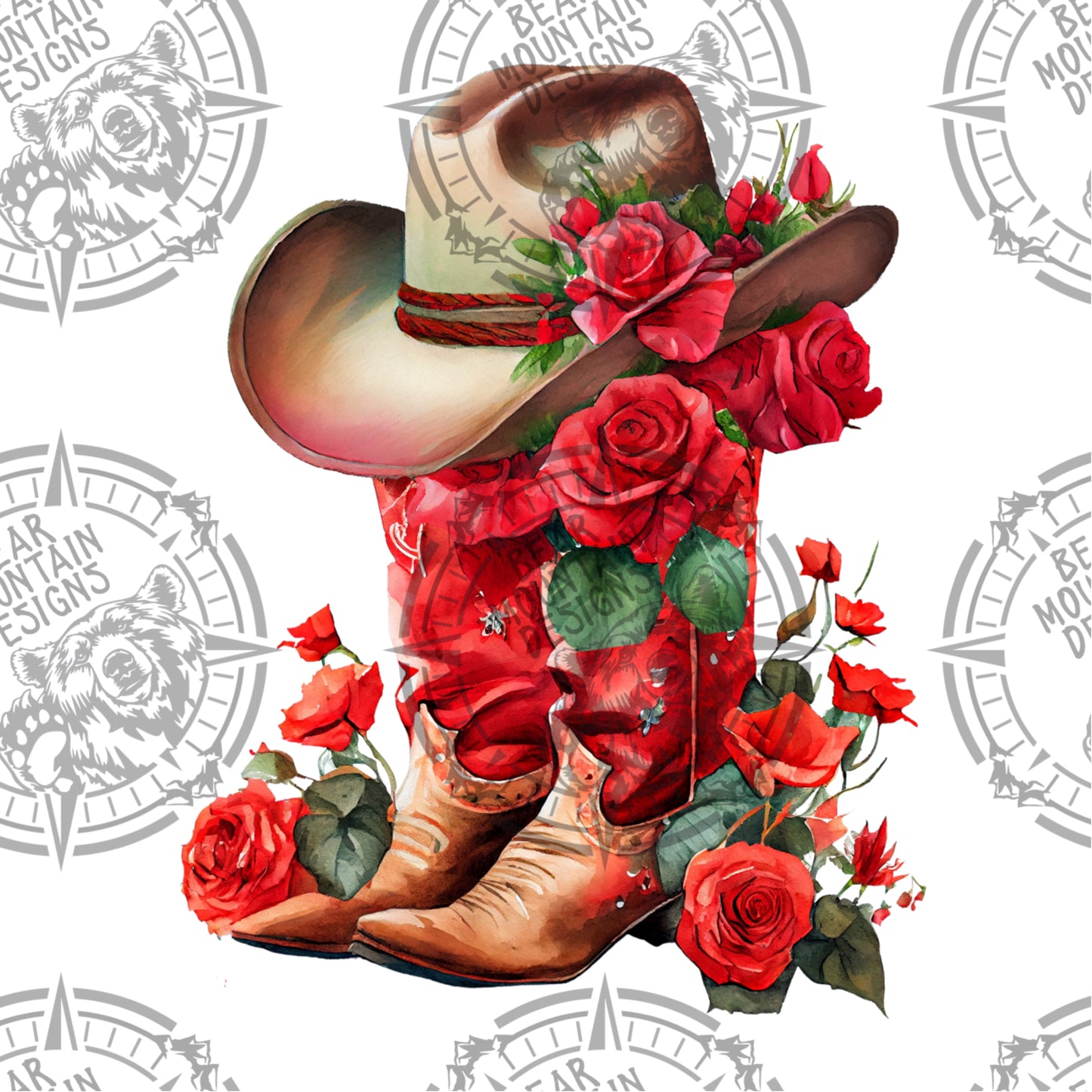 Western Boots With Hat & Roses