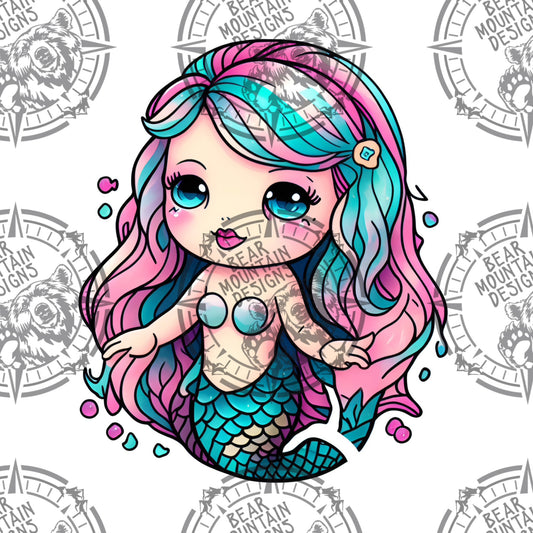 Cute Mermaid 1 - White Border