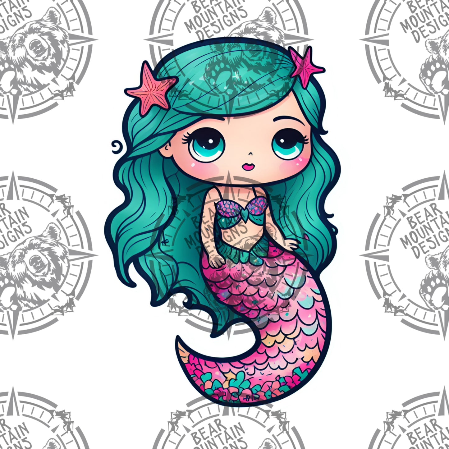 Cute Mermaid 15 - White Border