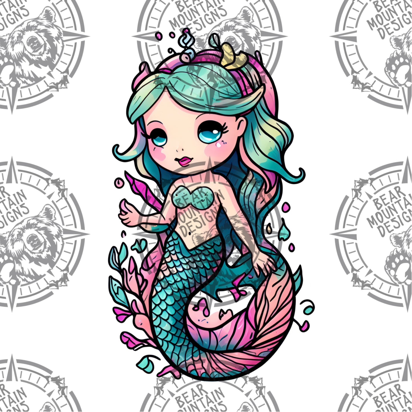 Cute Mermaid 4 - White Border