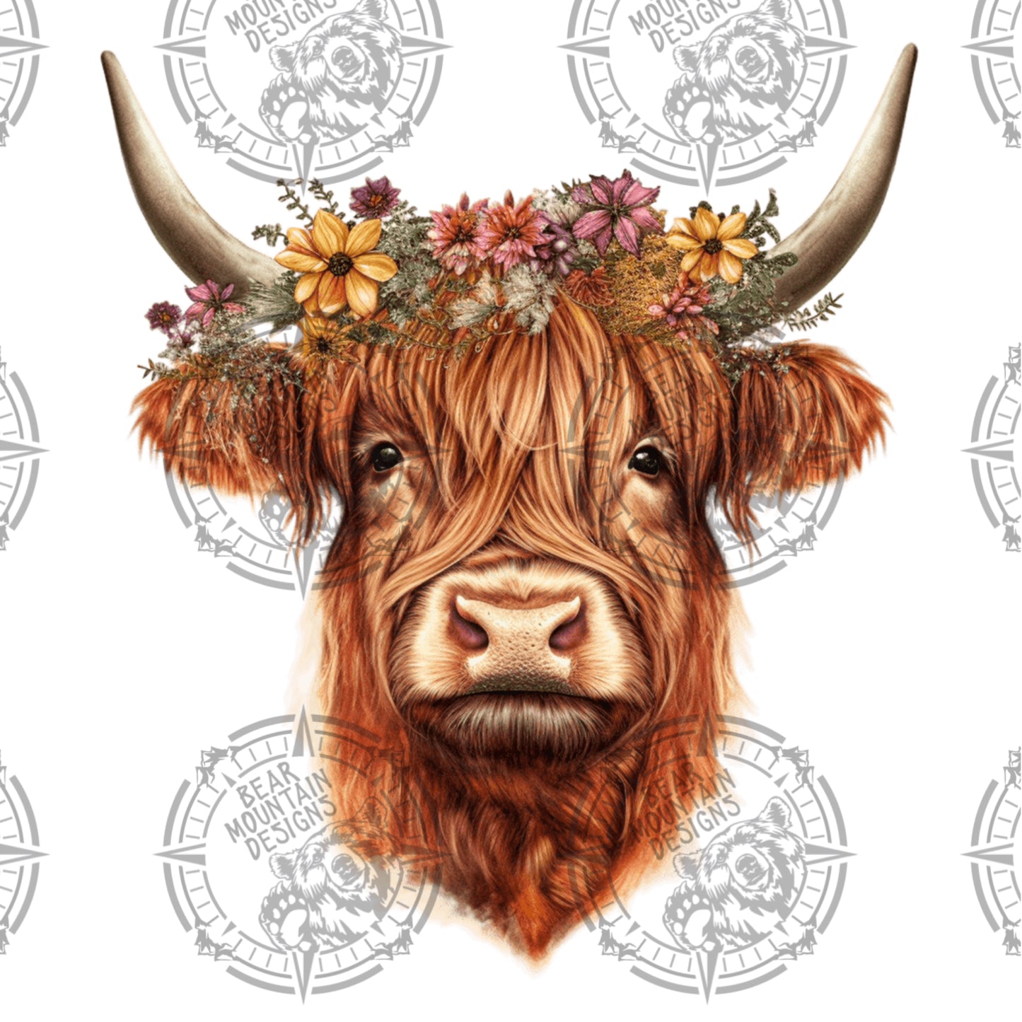 Floral Highland Cow - 1