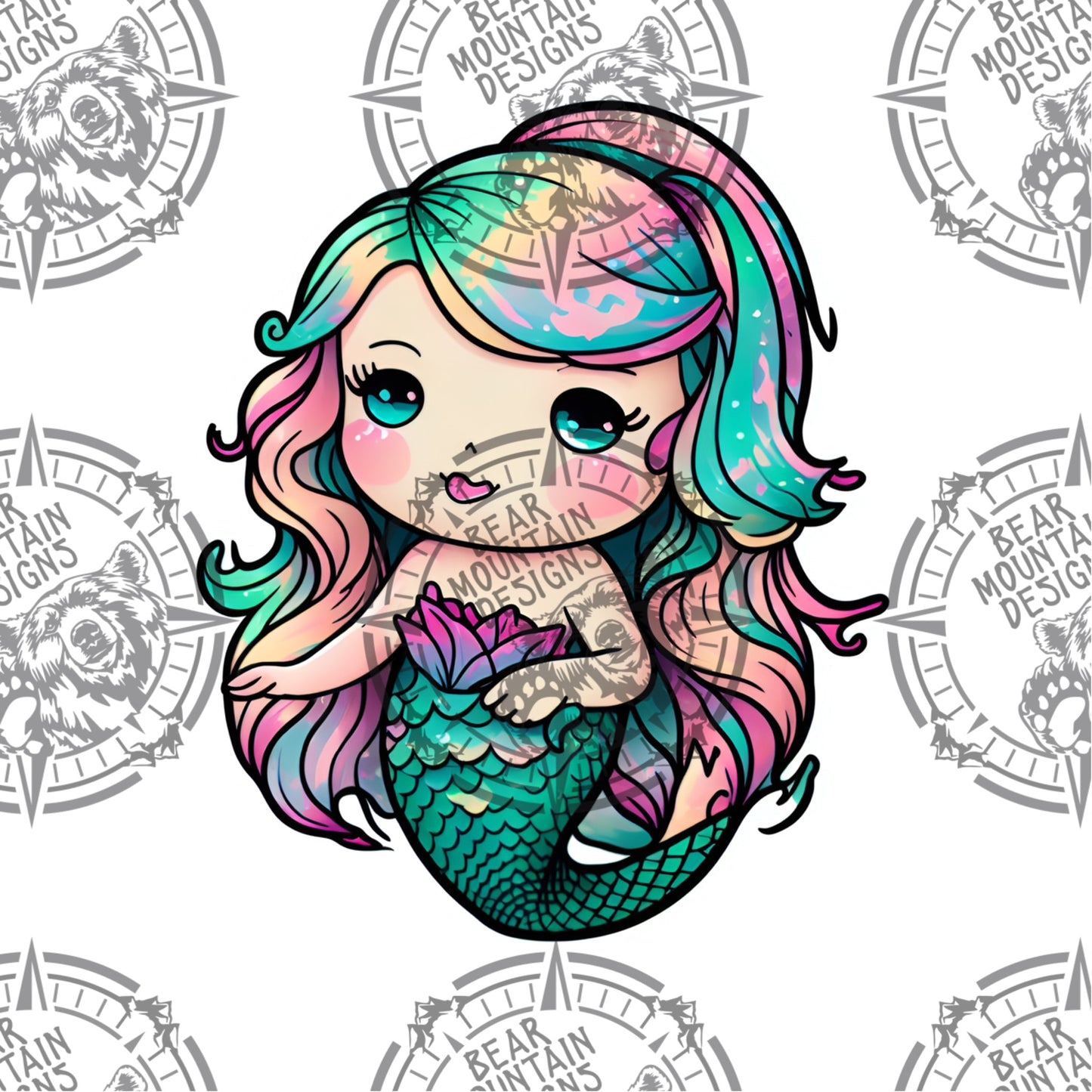 Cute Mermaid 11 - White Border