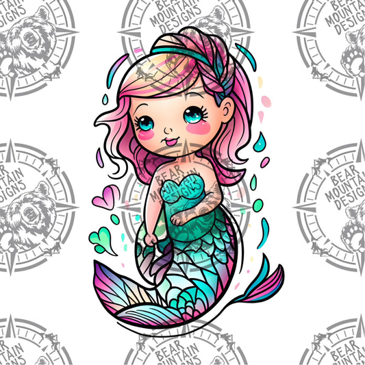 Cute Mermaid 9 - White Border