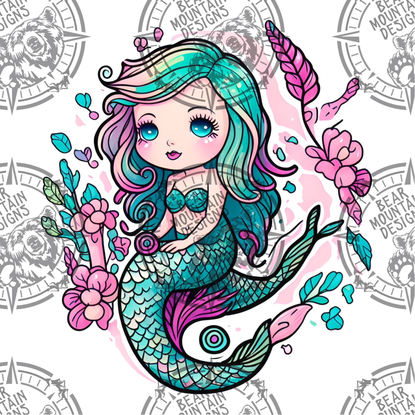 Cute Mermaid 3 - White Border