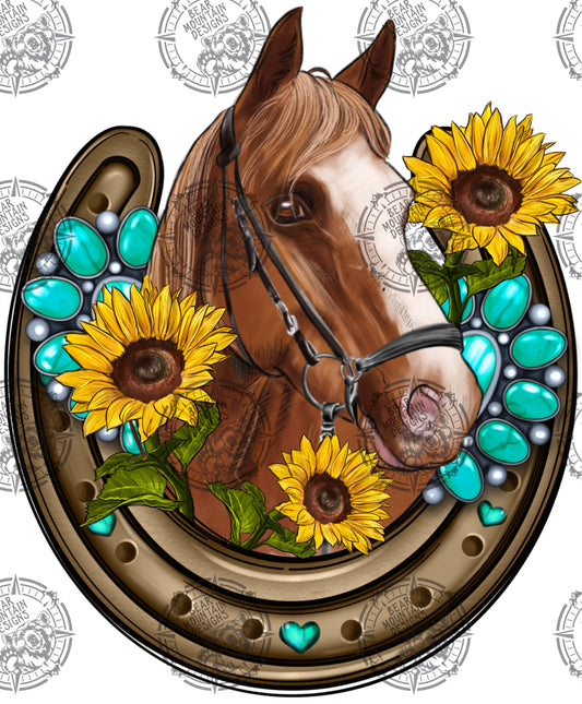 Horse With Horseshoe And Sunflowers